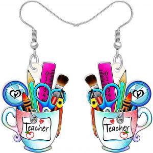 Kal-Boucles D'oreilles Pendantes En Acrylique Règle À Crayon Globe Terrestre Tableau Mignon Enseignant Pour Femmes Filles Cadeaux D'appréciation Pour La Rentrée Scolaire - Neuf