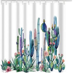 Rideau de douche de salle de bain (cactus 180 &times; 180 cm) avec crochet, r&eacute;sistant &agrave; la moisissure, lavable, belle impression, haute qualit&eacute;, antibact&eacute;rien, facile &agrave; nettoyer - Neuf