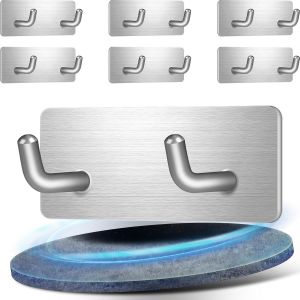 MEVRONISSHOP-6 Pi&egrave;ces Crochet Adh&eacute;sif Mural avec 2 crochets, Acier Inox 304 Porte Serviette Mural, &Eacute;paisseur &agrave; 6 mm Crochets Adhesifs Muraux Stable, Accroche Serviette sans Percage avec Super Capacit - Neuf