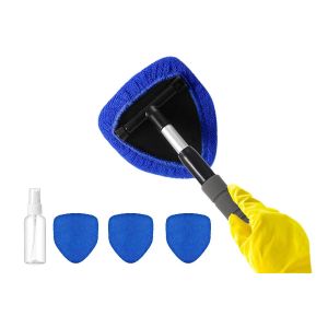 Nettoyeur de vitres de voiture avec manche extensible et 4 lingettes en microfibre lavables - Neuf