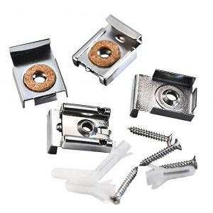 Pack de 4 Ressort Miroir Cintre Clips Miroir sans Cadre de Montage des Clips avec des Bouchons et Chevilles Vis (Argent) - Neuf