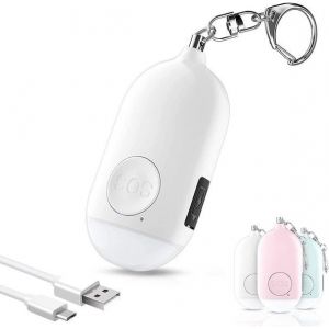 Porte-clés d'alarme personnel rechargeable 130 dB - Lot de 3 avec lumière LED, sirène d'urgence pour l'autodéfense, dispositif de sécurité portable - Neuf