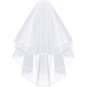 1 voile de mari&eacute;e court 2 couches avec peigne voile de mari&eacute;e ruban brod&eacute; - Neuf