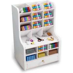Organisateur de bureau en bois, porte-stylos multifonctionnel, support de rangement pour l'école, la maison, le bureau et les fournitures d'art (Blanc-b16) - Neuf