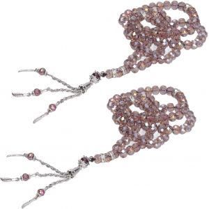 Kal-99 Perles Perles De Prière Musulmanes Glaçure Colorée Collier Mala Bouddhiste Extensible Bracelet Cadeau De Faveur De Mariage Islamique, Lot De 2(Gris Argent) - Neuf