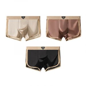 3 Pi&egrave;ces/Paquet De Luxe Satin-Like Glace Soie Hommes Culottes Hygroscopique Respirant Double Couche Soie Entrejambe Boxer Haute &Eacute;lastique Cale&ccedil;on.3pc Style D.L - Neuf