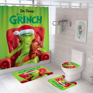 4 pi&egrave;ces de No&euml;l Rideau de Douche avec des Tapis antid&eacute;rapants, Toilette d'un Couvercle et Tapis de Bain, Gr.pouces No&euml;l de Rideau de Douche avec 12 Crochets de salle de Bain Ensemble (B) Maison de - Neuf