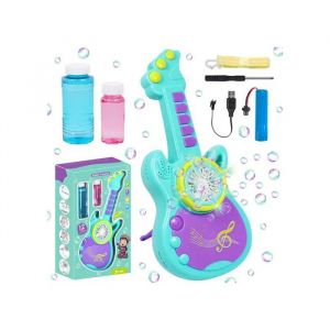 Machine &Agrave; Bulles De Savon Guitare Automatique Jouet Enfant Musique Et Effets Led Rechargeable Usb Avec Liquide Inclus - Neuf