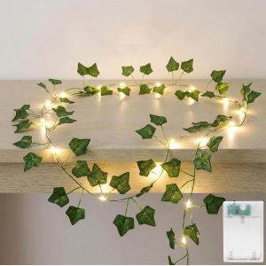 KALANKA-Guirlande lumineuse de lierre artificiel - 2 m - 20 LED - Batterie avec minuterie - D&eacute;coration pour jardin, balcon, mariage, f&ecirc;te - Neuf