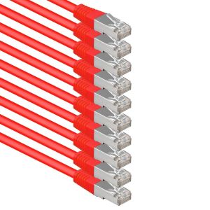 Kal-2 M Rouge - Lot De 10 Câbles Réseau Cat.6 Patch Cable Cat6 S-Ftp Gigabit Lan Pimf Cat 6 Cuivre Cu Sans Halogène Internet Dsl Console De Jeu Smart Tv - Neuf