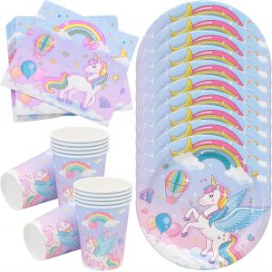 LETNERNY-Kit Déco Anniversaire Licorne - 40 Pièces Assiettes, Gobelets, Serviettes Pour Filles (10 Invités) - Neuf