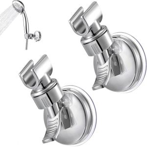 Lkjkj-2 Pièces Support De Pomme De Douche Réglable Amovible,Support Douchette Ventouse,Rotation 360 ° Ventouse Sans Perçage,Pour La Salle De Bain De L'hôtel,Argent - Neuf