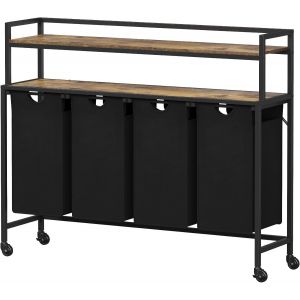 Panier a Linge 4 Compartiments Roulettes 168L, Meuble Linge Sale avec Grande Étagère Supérieure et 4 Sac à Linge en Tissu Oxford, Bac à Linge pour Buanderie, Chambres, Salles de Bains, Noir - Neuf
