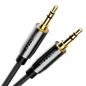 3,0m C&acirc;ble Jack avec Gaine en Nylon Audio St&eacute;r&eacute;o AUX Fiche Jack 3,5mm &agrave; Fiche Jack 3,5mm Fiche Plaqu&eacute;e or - Noir - Neuf