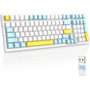 RK96 Clavier Gamer sans Fil, Clavier Mecanique Gaming 90%, Apex Pro TKL Double Mode Bluetooth/2.4Ghz Hot Swappable Interrupteur Rouge avec Récepteur 2 en 1 pour PC/Mac/Tablette/QWERTY US - Neuf