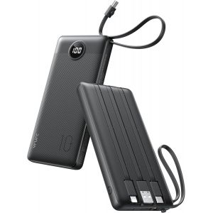 JGD-Batterie externe avec câbles intégrés, 10 000 mAh, charge portable USB C, 5 sorties, 2 entrées écran LED, compatible avec iPhone 16, 15, 14, 13, Samsung, Android (lot de 1) - Neuf