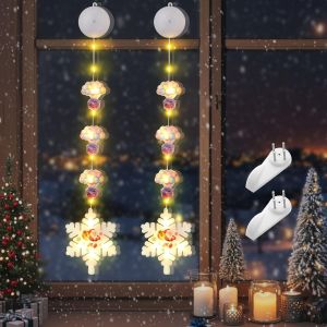 JGD-2 Pi&egrave;ces D&eacute;coration No&euml;l Lumineuse avec Ventouse 8 Modes Minuteur avec 2 Crochet Collant Lumi&egrave;res de Fen&ecirc;tre Ballon Flocon de Neige pour D&eacute;coration de Fen&ecirc;tre Noel Balcon F&ecirc;te Mariage - Neuf