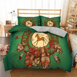 Housse De Couette Attrape-R&iquest;&ordm;ves Parure De Lit Boh&iquest;&ordm;me Dreamcatcher En Plumes Imprim&iquest;&iquest; Housse De Couette En Microfibre Et Taie D'oreiller Xcm Pi&iquest;&iquest;Ces (X Cm,Vert) - Neuf