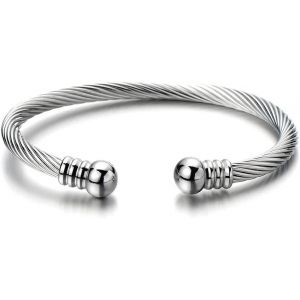 Eryi-Élastique Réglable - Bracelet Acier Inoxydable Pour Hommes Et Femmes - Bracelet Manchette Câble Torsadé - Neuf