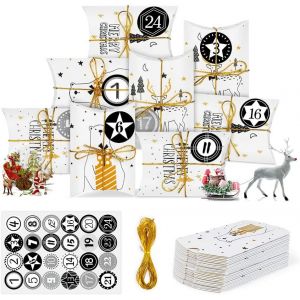 Calendrier de l'Avent, Boites Cadeau Noël DIY, 24 Calendrier Noel Boîte avec 1-24 Autocollants, Calendrier Noel Remplir Coffrets Cadeaux en Kraft pour Mariage Noel Décoration (blanche) - Neuf