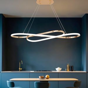 57w Suspension Luminaire Led Table À Manger,Suspension Blanc Dimmable Avec Télécommande,Lampe Salon Réglable En Hauteur,Bureau,Luminaire Suspendu (Couleur Or) - Neuf