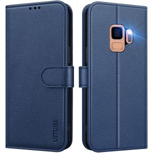 KALANKA-Coque pour Samsung Galaxy S9 (Pas pour S9+), Coque Etui Portefeuille Cuir avec Rabat Porte Carte Clapet Magn&eacute;tique Flip Case &Eacute;tui Silicone Housse de Protection Etui pour Samsung Galaxy S9,Ble - Neuf