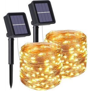 Kal-Guirlande Lumineuse Solaire, 2pcs Lumières De Jardin (120 Led 8 Modes) 12m / 39ft, Exterieur Étanche Lampe Solaire, Lumière Décorée Étanche Pour Noël, Mariage, Fête, Maison - Neuf