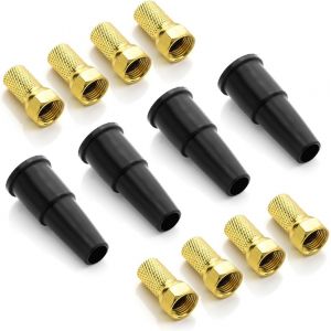 Sat Jeu de Montage 12 Pièces-4X Capuchon Isolant pour Câble Isolant en Caoutchouc et 8x7mm F-Plug Joint Doré Joint en Caoutchouc Vissable Câble Coaxial Câble D'antenne - Neuf