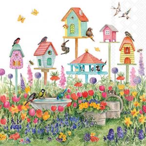 Kal-Serviette De Table Oiseaux Dans Le Jardin 20 Pcs. 33x33 Cm Papier Décoration Printemps Imprimé Recto Pour Diy Designs Et Découpage - Neuf