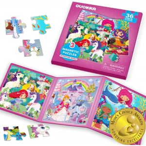 KAL-Jeu Magnétique Enfant 2 3 4 Ans - 36 Pièces Puzzle Magnétique Enfant - Jeux Voyage Pour 5 6 Ans - Jouets Pour L'Avion Princesse Licorne Sirène - Cadeau Éducatif Pour Garçons Et Filles - Neuf