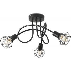Subzonal-Plafonnier Industriel 3 Spots Plafonnier En M&eacute;tal Noir Cage, Luminaire Plafonnier Industrielle, Spots De Plafond Suspension Luminaire Spot Pour Cuisine Couloir Salon Chambre Coucher - Neuf