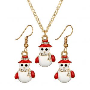 Ensemble De Bijoux Tendance En Alliage Pour Femme, Collier, Boucles D'oreilles, Accessoire De Noel (Bonhomme De Neige Au Chapeau Rouge) - Neuf