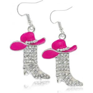 Kal-Boucles D'oreilles Pendantes Mignonnes En Forme De Bottes Occidentales De Cowgirl Et Cowboy Avec Strass Pour Femmes Et Filles - En Émail - Hypoallergéniques - Légères - Pendantes - Bijoux Tendanc - Neuf