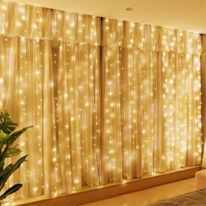 300led Guirlande Lumineuse Rideau Blanc Chaud Rideau Lumineux 3m*3m 8 Modes D'eclairage Usb T&eacute;l&eacute;commande Avec Minuterie Pour No&euml;l, Mariage, Anniversaire, Fen&ecirc;tre, Maison[Z68] - Neuf