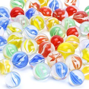 Lot de 105 billes en verre,14 mm,petites billes en verre multicolores,d&eacute;coratives,pour jeu de billes,d&eacute;coration de maison pour enfants - Neuf