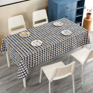 Nappe Rectangulaire En Coton Et Lin, Motif G&eacute;om&eacute;trique Triangulaire Multicolore, Protection Anti-Taches Pour Table De Cuisine Ou De Salle &Agrave; Manger, 90 X 140 Cm - Neuf