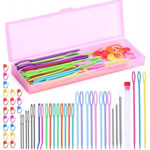 Mevronisshop-69 Aiguilles &Agrave; Coudre En Plastique &Agrave; Grand Chas Avec Aiguilles &Eacute;mouss&eacute;es &Agrave; Grand Chas Aiguille &Agrave; Tapisserie Courb&eacute;e Aiguille &Agrave; Tricoter En Fil De Nylon Avec Bo&icirc;te De Rangement Pour Trico - Neuf
