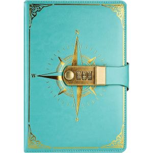 Carnet de Voyage,Carnet de Note avec serrure,Journal intime avec Code(Modèle de Boussole),Carnet Secret fille pour Bureau Scolaires Étudiant Papeterie Cadeau D'anniversaire,22x15cm.[B73] - Neuf