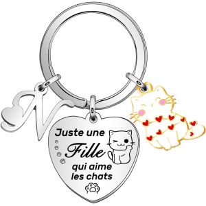 KAL-Cadeau Chat Pour Femme Fille Cartoon Porte Clés Chat Initiales Porte - Clé Pour Fille Amoureux Des Animaux Bijoux Pour Fille Cadeaux Noël Anniversaire - Neuf
