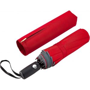 Meimie-Parapluie De Voyage Coupe-Vent Avec Revêtement En Téflon,Ouverture Automatique,Parapluie Léger Pour Soleil Et Pluie Avec 10 Baleines Et Pochette Zippée À Rayures Réfléchissantes (Rouge - Neuf