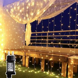 JGD-Rideau Lumineux, Guirlandes Lumineuses 300 Led 3m*3m,8 Modes d'Eclairage, Basse Tension 31V, Decoration de Fen&ecirc;tre, No&euml;l, Mariage, Anniversaire, Maison, Patio, Etanche IP44 - Neuf