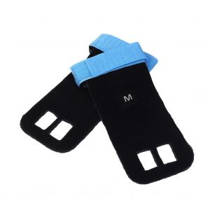 Gants d'halterophilie en cuir synthetique avec poignees et protections de paume (bleu/M) - Neuf