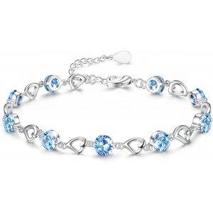 Eryi-Bracelet Femme Argent Bracelet Coeur Réglable Bracelet Zirconium Cristal Bracelet Amitié Femme Bracelet Soeur Bracelet Maman Cadeau Anniversaire Pour Femme Filles Blanc/Bleu/Rose/Violet - Neuf