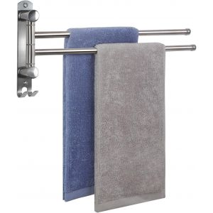 Eryi-Porte Serviette Murale Salle De Bain,Porte Serviette 180° Rotatives En Acier Inoxydable Double Barre Pivotante,Gain De Place Pour Salle De Bain Cuisine Lavabo- Argent (40cm) - Neuf