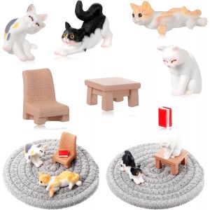 SANSH-Qinayu Lot de 7 figurines de chat réalistes en résine peintes à la main pour décoration de gâteau de Pâques Cadeau de Noël ou d'anniversaire - Neuf