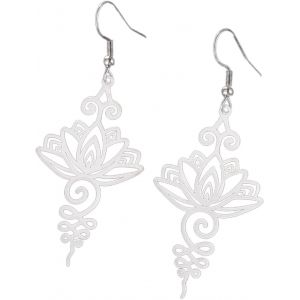 Kal-Femmes Boucles D'oreilles Suspendues Fleur De Lotus -Charmes De Guérison De Yoga Amulette Symbole Unalome Bijoux En Acier Inoxydable Fleur De Lotus Boucles D¿Oreilles De Yoga Bouddha - Neuf