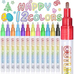 Feutres Paillettes 12 Couleurs Stylo,Cadeau Fille 4-12 Ans Paillette Marqueur Magique Pour Anniversaire,Pour Dessin,Scrapbooking,Carte Cadeau,Loisirs Créatifs Fille Marqueur Métallique Diy - Neuf