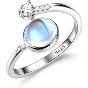 Bague Femme Argent 925 Pierre De Lune Bague Femme Ouverte Plaquée Blanche 18 Carats Bague De Pouce Réglable Bague Ovale/Ronde/Coeur Brillante Bague Argent Pour Femme - Neuf