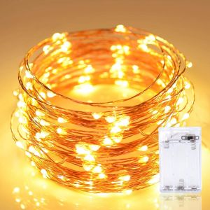 Jgd-Guirlande Lumineuse Batterie, 5m 50 Leds Lumi&egrave;res De No&euml;l &Agrave; Piles, Int&eacute;rieur Et Ext&eacute;rieur 2 Modes D'&eacute;clairage &Eacute;tanche D&eacute;coration Lumi&egrave;re Pour No&euml;l, Mariage, Soir&eacute;e, Maison, Jardin (Blanc Chaud) - Neuf