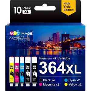364 XL Compatible Cartouches d'encre Remplacement pour HP 364XL pour HP Photosmart 5520 5510 6525 6520 5515 5525 5522 5524 6510 Deskjet 3520 Officejet 4620 (Noir Cyan Magenta Jaune,10-Pack) - Neuf